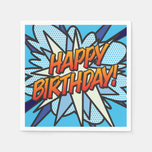 HAPPY BIRTHDAY Modern Fun Blue Paper Napkins