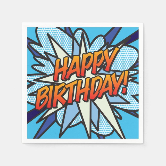 HAPPY BIRTHDAY Modern Fun Blue Paper Napkins (Front)