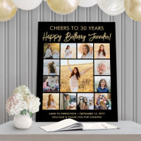 Happy Birthday Modern Photo Collage Black and Gold