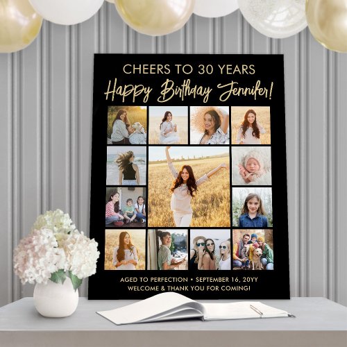 Happy Birthday Modern Photo Collage Black and Gold