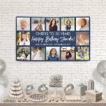 Happy Birthday Modern Photo Collage Navy and White Banner<br><div class="desc">Add a stylish personalized Happy Birthday wish to party decorations with a modern 12 photo collage banner. The pictures and all wording on this template are simple to customize. The colors and font styles are easy to change with the Zazzle Design Editor tool. The navy blue and white design features...</div>