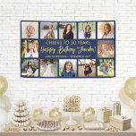 Happy Birthday Modern Photo Collage Navy Blue Gold Banner<br><div class="desc">Add a stylish personalized Happy Birthday wish to party decorations with a modern 12 photo collage banner. The pictures and all wording on this template are simple to customize. The colors and font styles are easy to change with the Zazzle Design Editor tool. The navy blue and gold design features...</div>