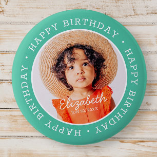 Happy Birthday Modern Preppy Custom Photo Button