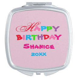 Happy Birthday Modern Script Name Simple Cool Cute Compact Mirror