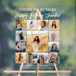 Happy Birthday Modern Script Photo Collage Party Acrylic Sign