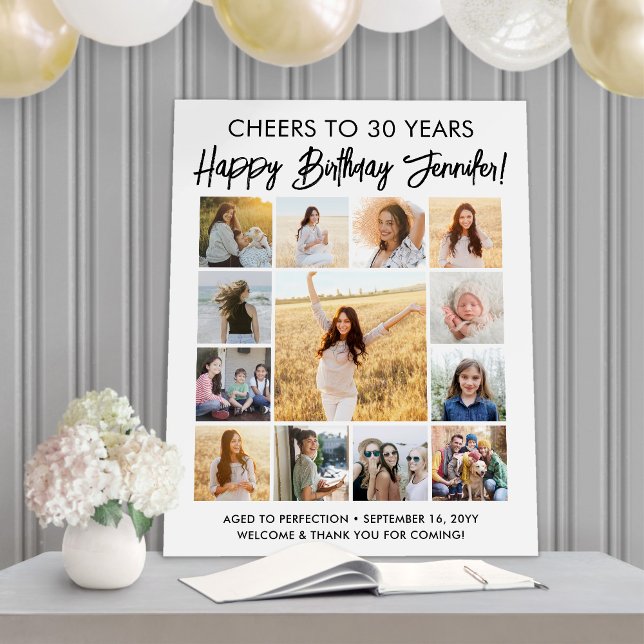 Happy Birthday Modern Script Photo Collage Party Foam Board (Creator Uploaded)