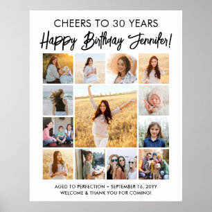 Happy Birthday Modern Script Photo Collage Party Poster