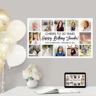 Happy Birthday Modern Script Photo Collage Party Poster