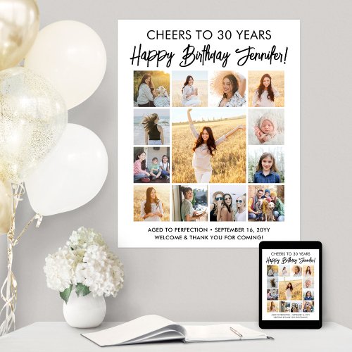 Happy Birthday Modern Script Photo Collage Party