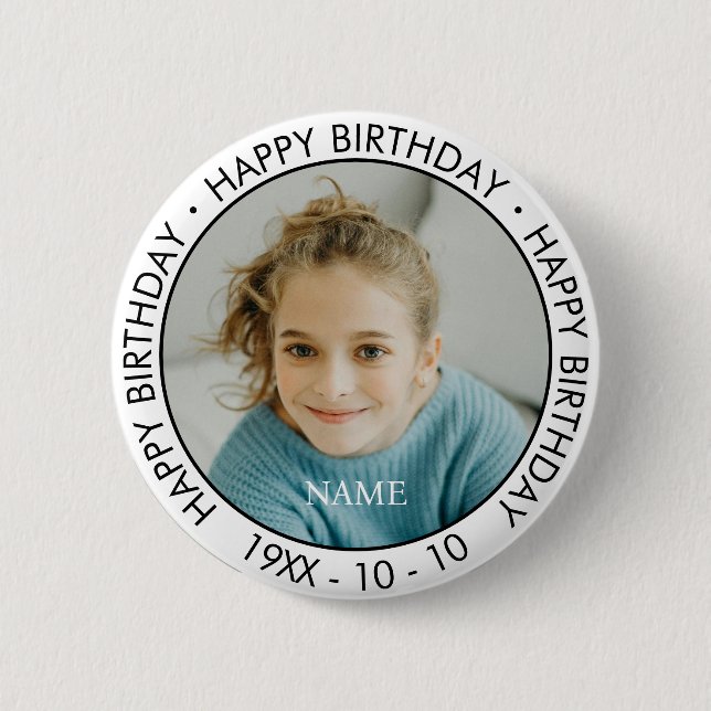 Happy Birthday Modern Simple Custom Photo  Button (Front)