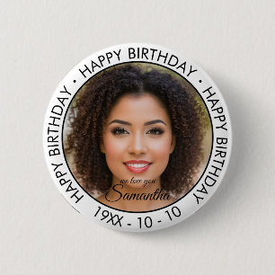 Happy Birthday Modern Simple Custom Photo  Button