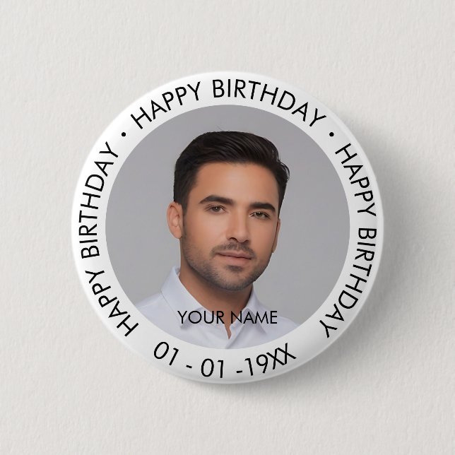 Happy Birthday Modern Simple Custom Photo  Button (Front)