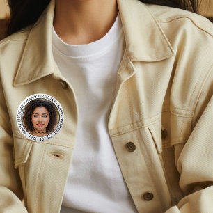 Happy Birthday Modern Simple Custom Photo  Button