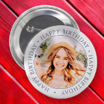 Happy Birthday Modern Simple Custom Photo Button<br><div class="desc">This simple and modern design is composed of serif typography and add a custom photo. Use this sticker as a gift tag for the present for the birthday celebrant</div>