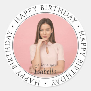 Happy Birthday Modern Simple Custom Photo Classic Classic Round Sticker