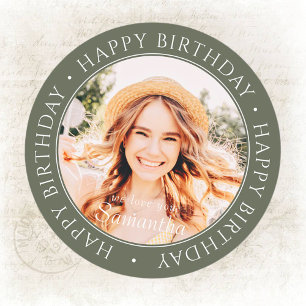 Happy Birthday Modern Simple Custom Photo Classic Round Sticker