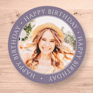 Happy Birthday Modern Simple Custom Photo Classic Round Sticker