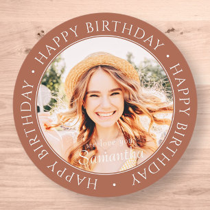 Happy Birthday Modern Simple Custom Photo Classic Round Sticker