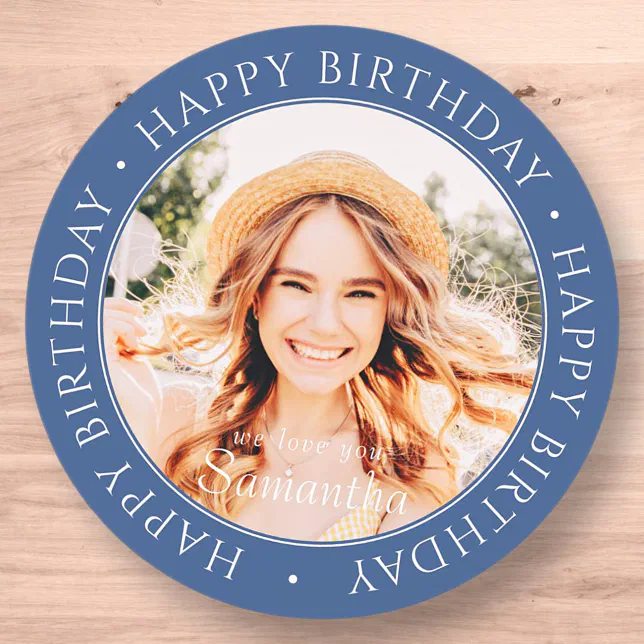 Happy Birthday Modern Simple Custom Photo Classic Round Sticker

