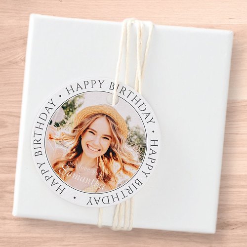 Happy Birthday Modern Simple Custom Photo Favor Tags