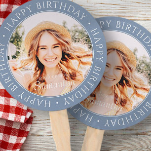 Happy Birthday Modern Simple Custom Photo Hand Fan