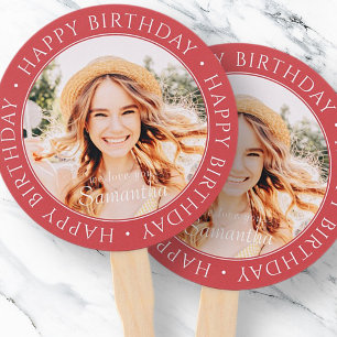 Happy Birthday Modern Simple Custom Photo Hand Fan