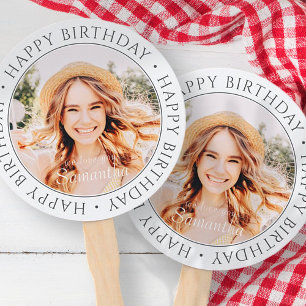 Happy Birthday Modern Simple Custom Photo Hand Fan