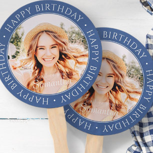 Happy Birthday Modern Simple Custom Photo Hand Fan