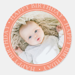 Happy Birthday Modern Simple Elegant Custom Photo Classic Round Sticker