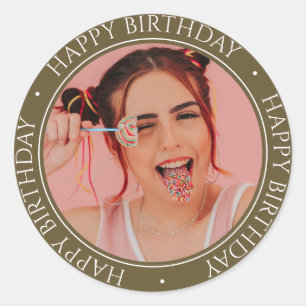 Happy Birthday Modern Simple Elegant Custom Photo Classic Round Sticker