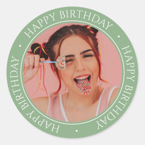 Happy Birthday Modern Simple Elegant Custom Photo  Classic Round Sticker