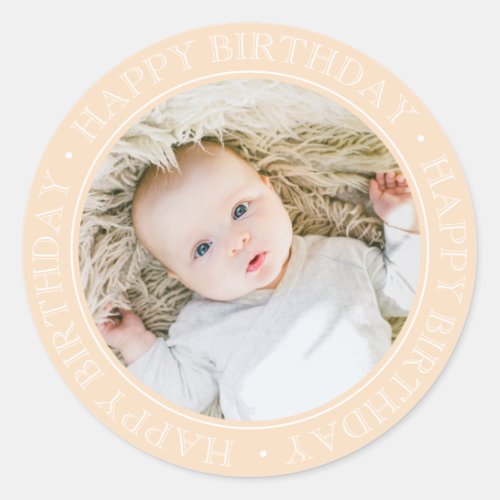 Happy Birthday Modern Simple Elegant Custom Photo  Classic Round Sticker