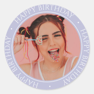 Happy Birthday Modern Simple Elegant Custom Photo Classic Round Sticker