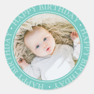 Happy Birthday Modern Simple Elegant Custom Photo Classic Round Sticker