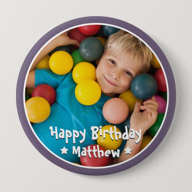 Happy Birthday Modern Simple Star Photo Button (Front)