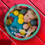 Happy Birthday Modern Simple Star Photo Button<br><div class="desc">This simple and modern design is composed of serif typography and add a custom photo.</div>