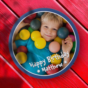 Happy Birthday Modern Simple Star Photo Button