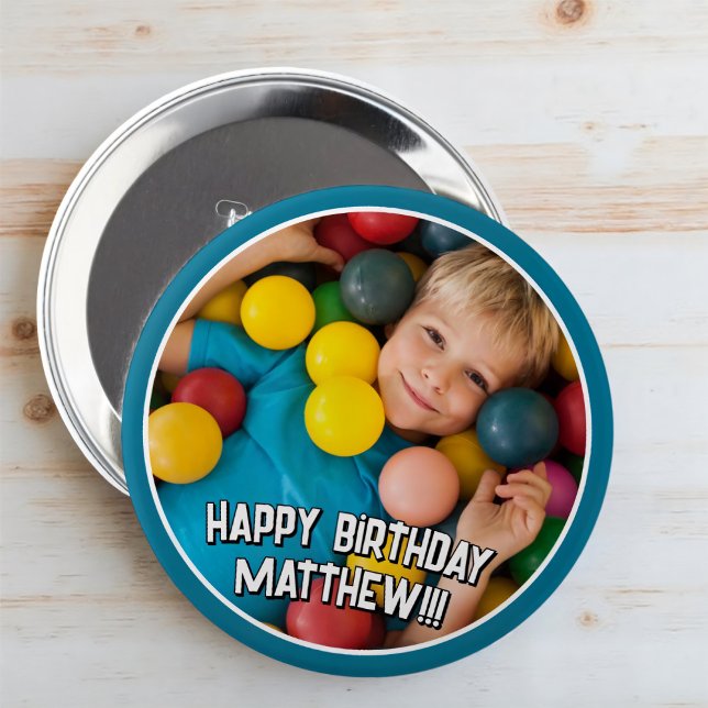 Happy Birthday Modern Simple Star Photo Button (Creator Uploaded)