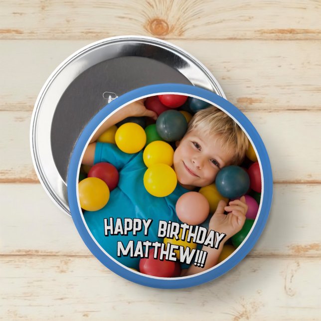 Happy Birthday Modern Simple Star Photo Button (Creator Uploaded)