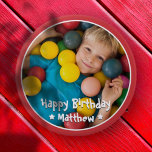 Happy Birthday Modern Simple Star Photo Button<br><div class="desc">This simple and modern design is composed of serif typography and add a custom photo.</div>