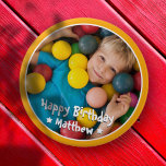 Happy Birthday Modern Simple Star Photo Button<br><div class="desc">This simple and modern design is composed of serif typography and add a custom photo.</div>