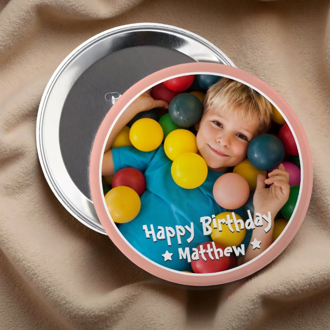 Happy Birthday Modern Simple Star Photo Button (Creator Uploaded)