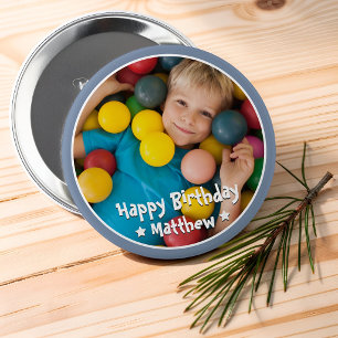 Happy Birthday Modern Simple Star Photo Button