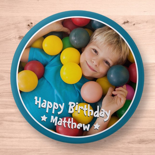 Happy Birthday Modern Simple Star Photo Button (Creator Uploaded)
