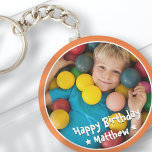 Happy Birthday Modern Simple Star Photo Keychain<br><div class="desc">This simple and modern design is composed of serif typography and add a custom photo.</div>
