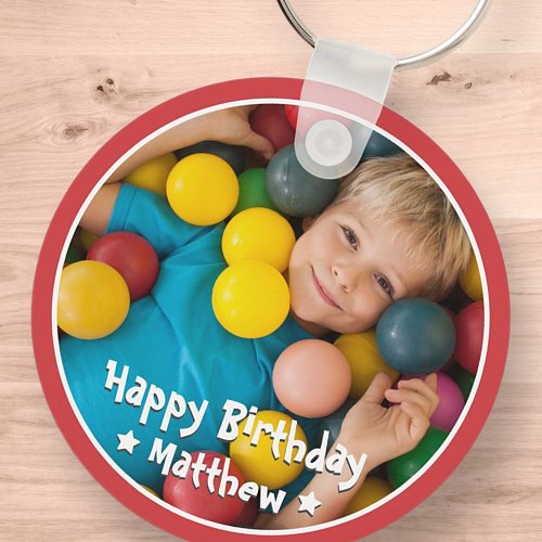 Happy Birthday Modern Simple Star Photo Keychain