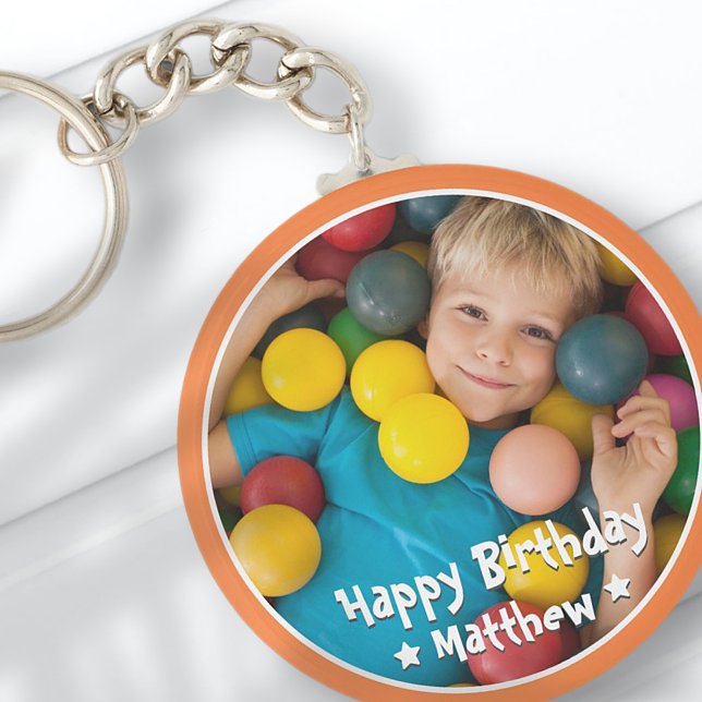 Happy Birthday Modern Simple Star Photo Keychain (Creator Uploaded)