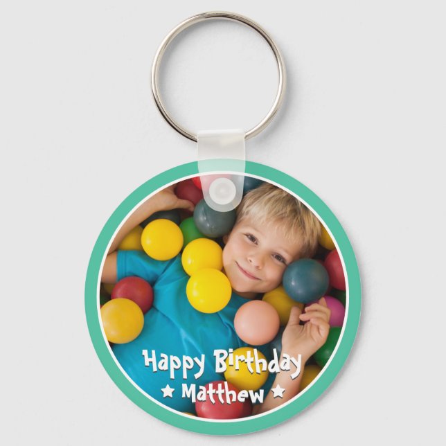 Happy Birthday Modern Simple Star Photo Keychain (Front)