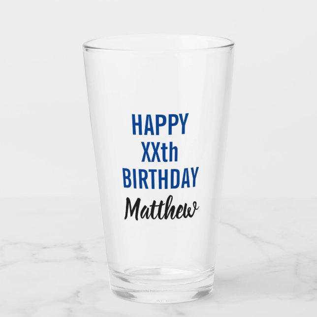 Happy Birthday Modern Typography Beer Pint Glass (Front)