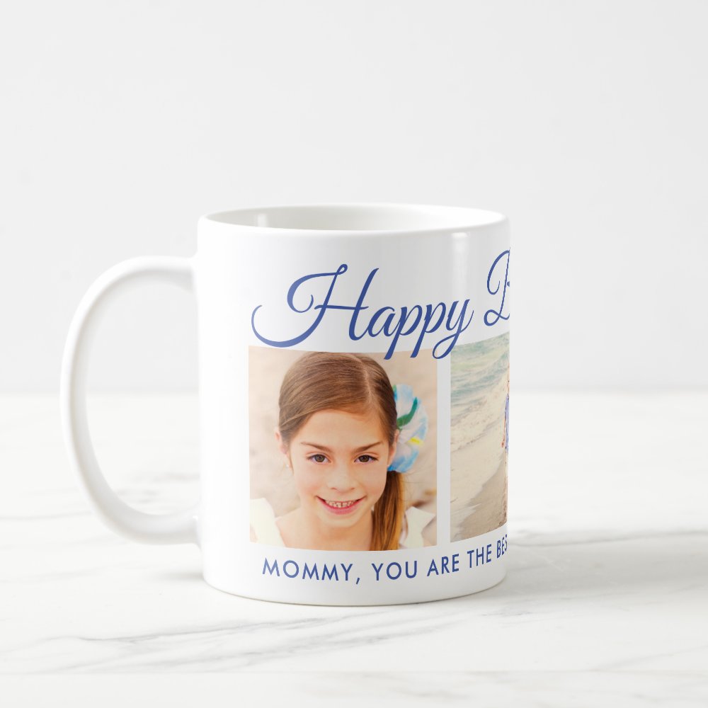 Discover Happy Birthday Mom Blue Script Photo Keepsake Coffee Mug